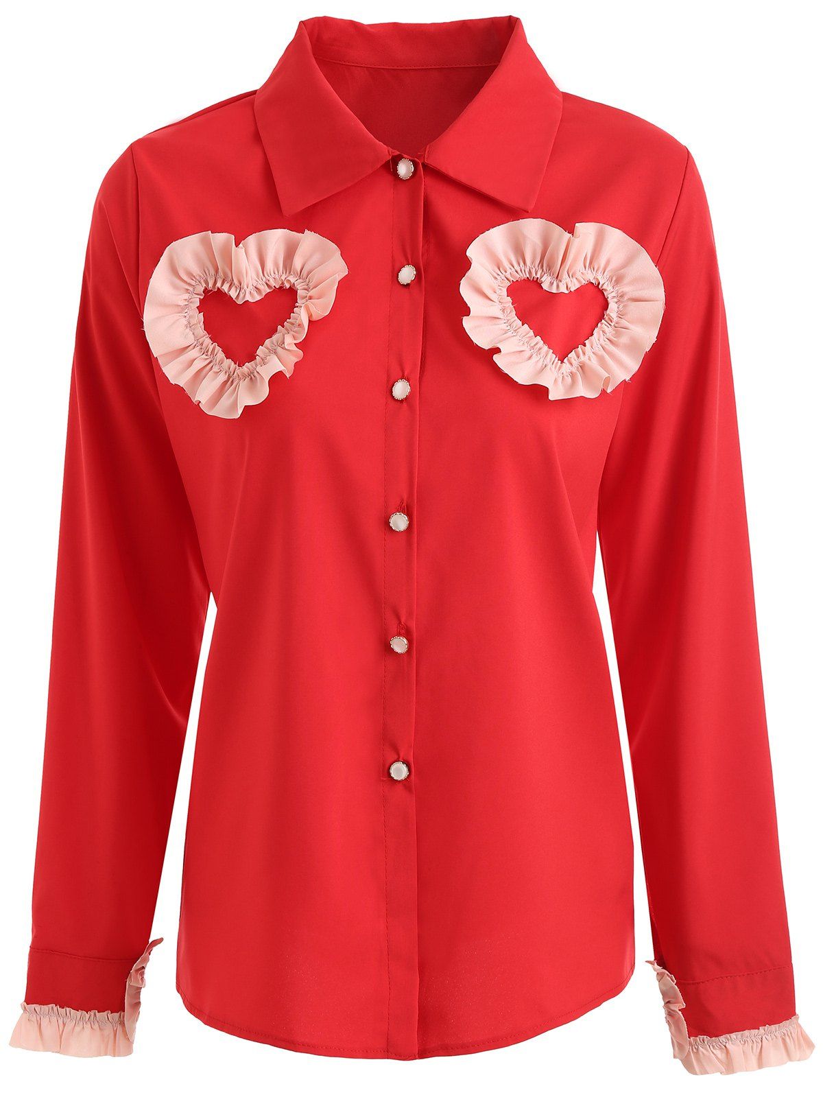 

Button Up Front Double Heart Shaped Shirt, Red