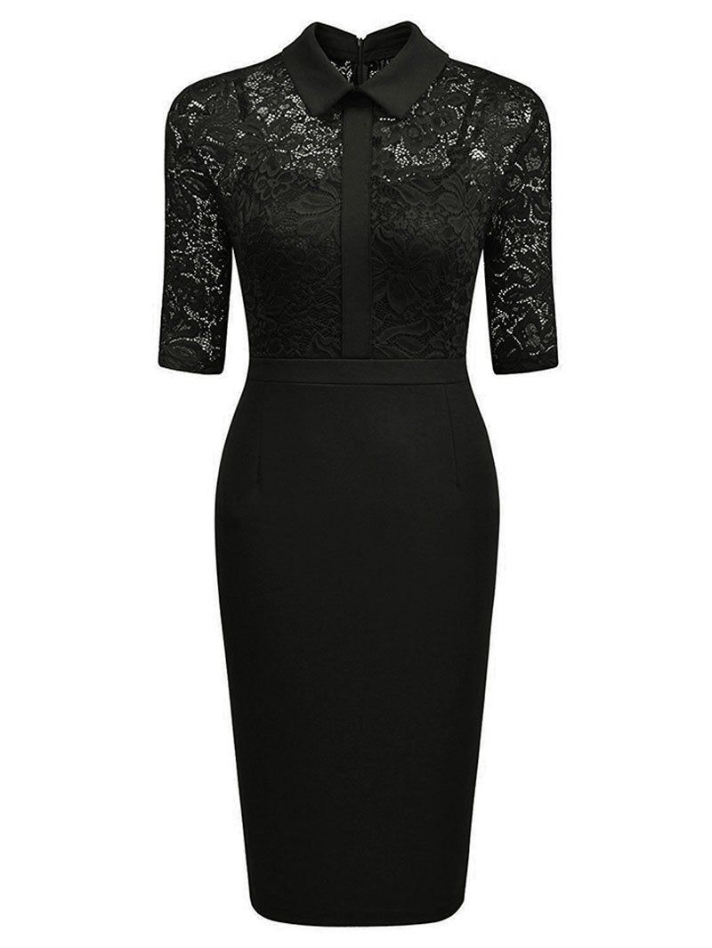 Lace Panel Vintage Bodycon Dress Lace Panel Vintage Bodycon Dress