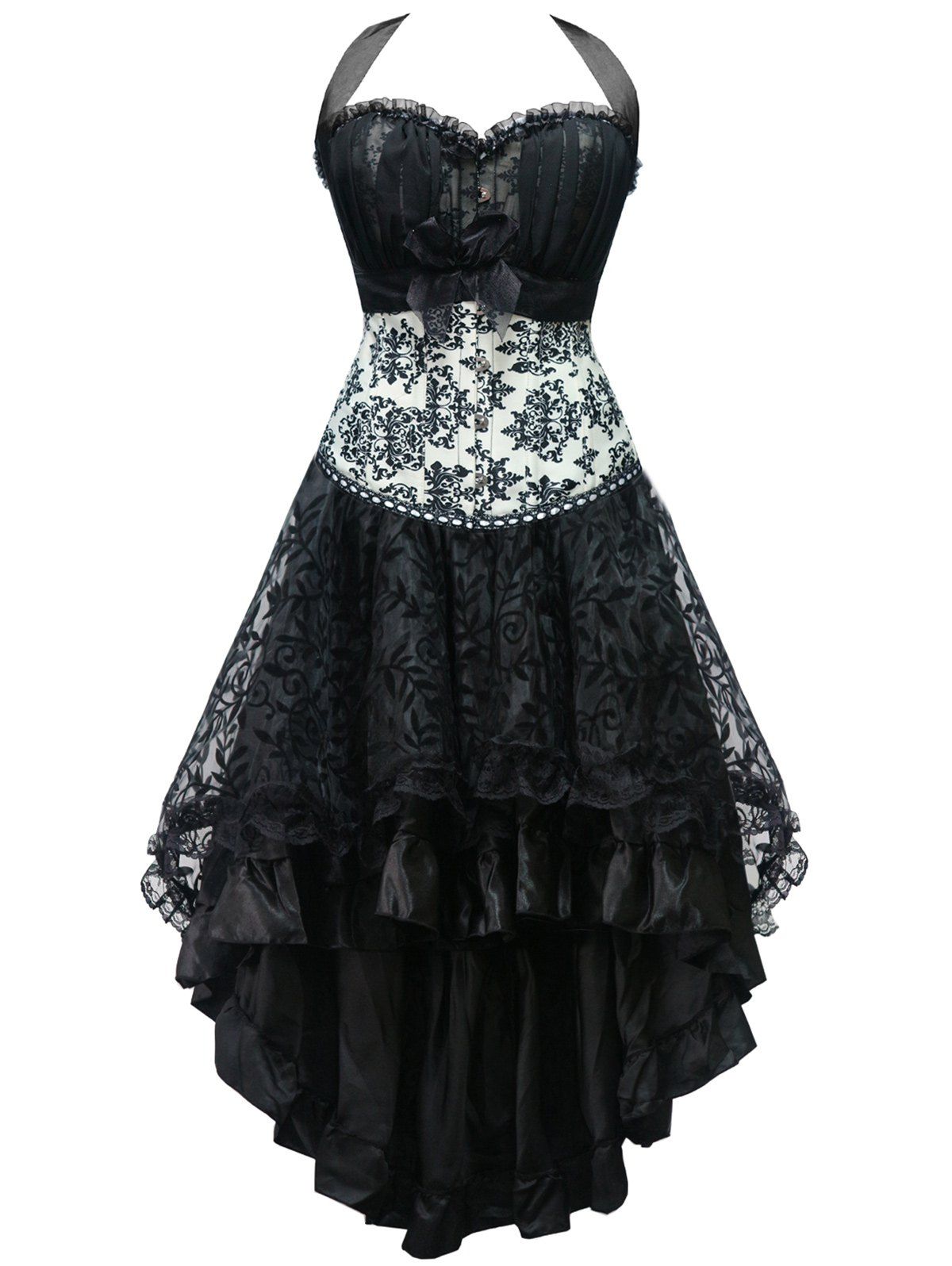 

Halter High Low Lace Up Corset Dress, Black