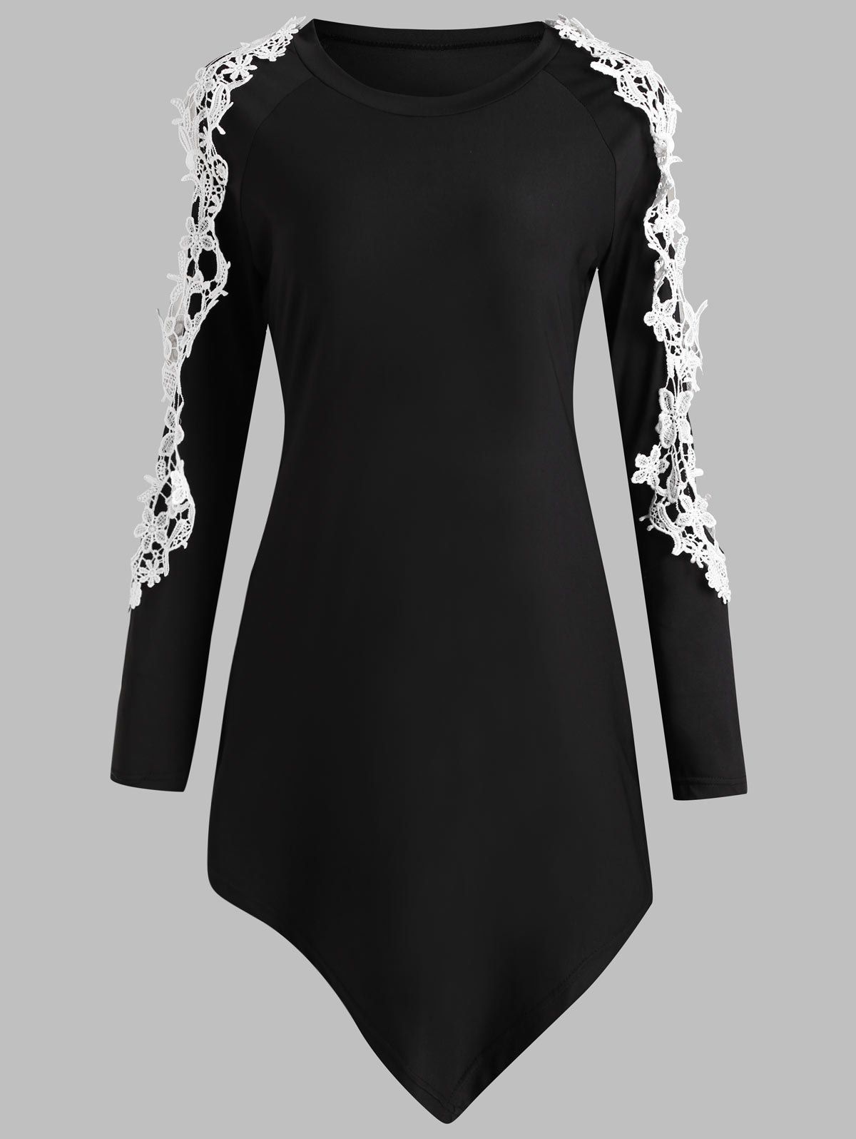 

Cut Out Lace Sleeve Asymmetrical T-shirt, Black