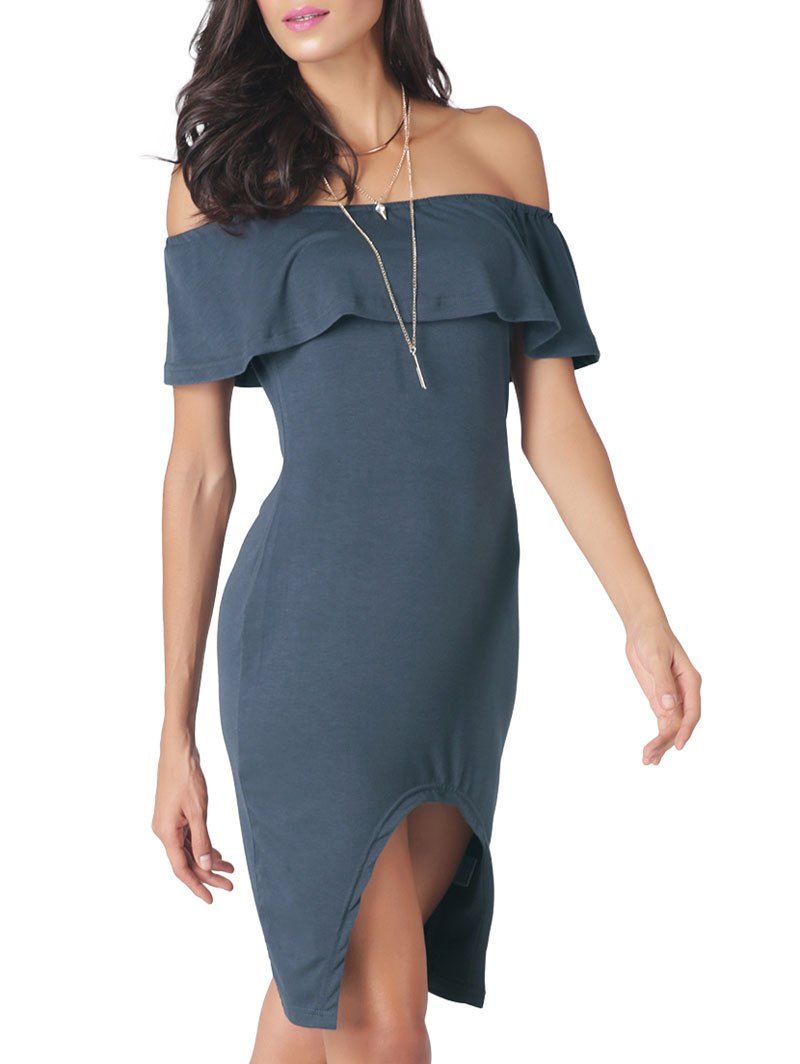 

Off The Shoulder Party Bodycon Dress, Blue gray