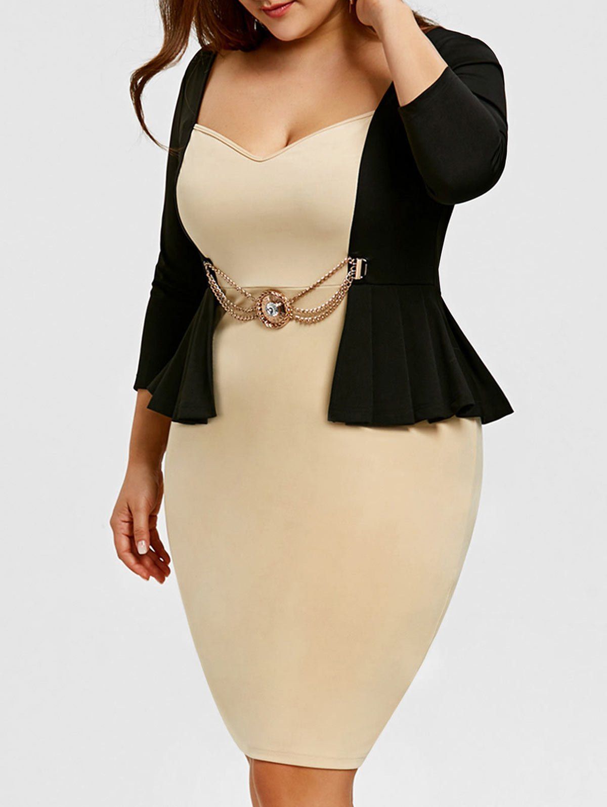 

Plus Size Sweetheart Neckline 2 In 1 Pencil Dress, Apricot