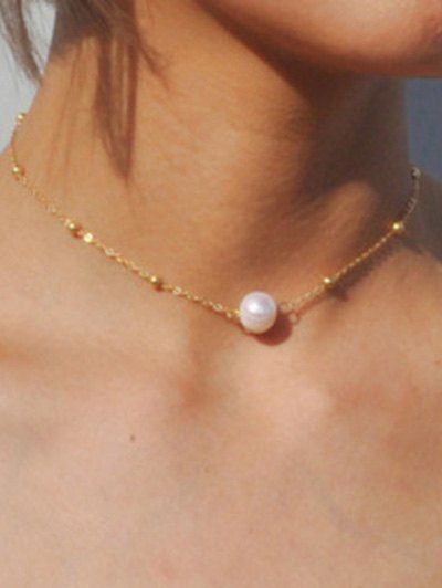 Artificial Collarbone Necklace Pearl - GOLDEN 