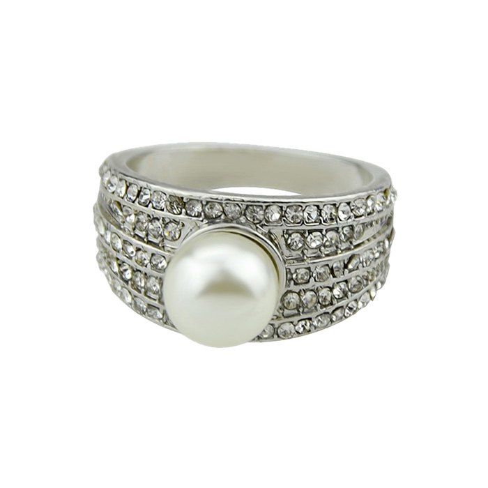 

Artificial Pearl Diamond Ring, Silver