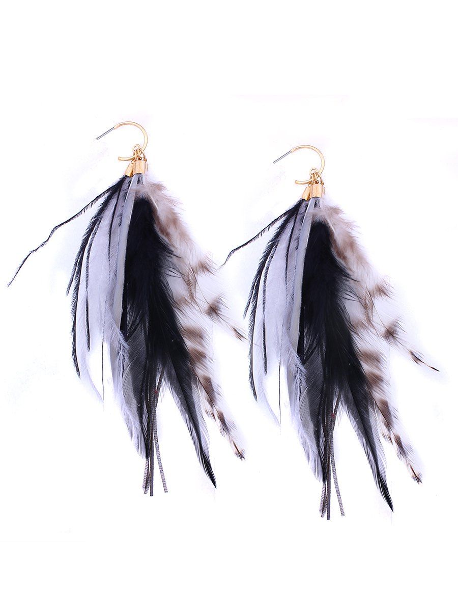 

Bohemian Feather Hook Drop Earrings, Black