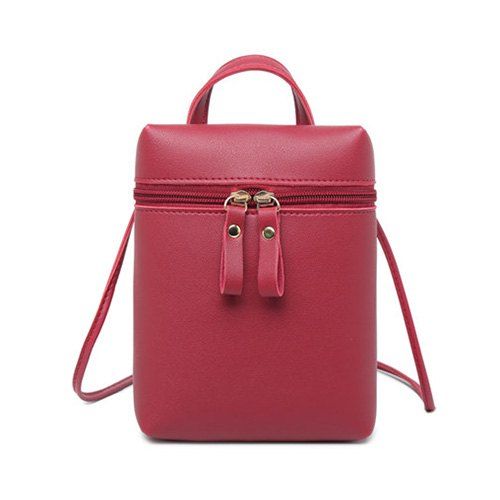 

PU Leather Zip Nude Crossbody Bag, Red