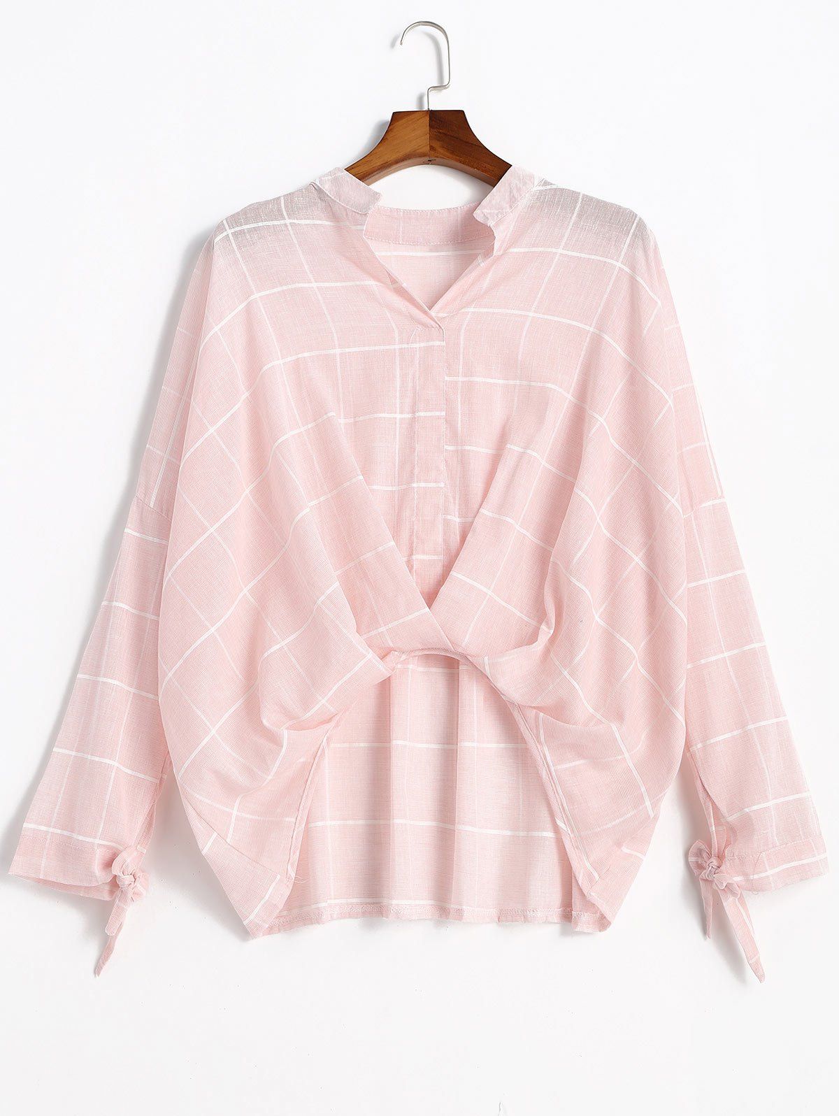 

Long Sleeve Gathered Gingham Blouse, Light pink