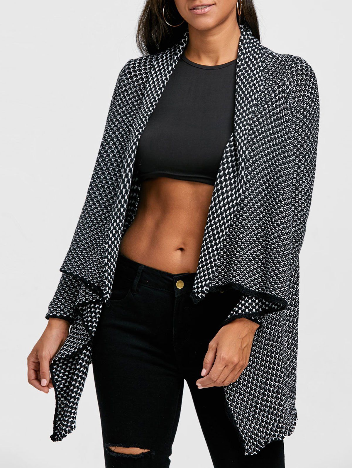 

Asymmetrical Shawl Collar Draped Cardigan, Black