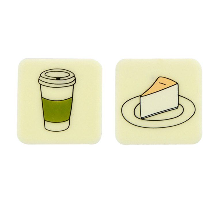 

Square Shape Coffee and Cake Pattern Stud Earrings, Beige