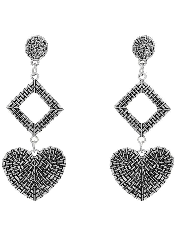 

Geometrical Heart Drop Earrings, Silver