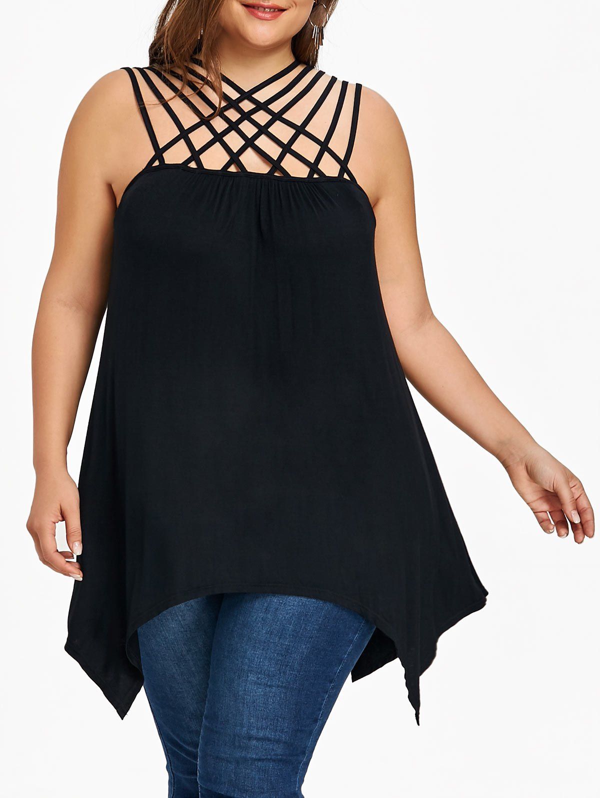 

Plus Size Strappy Crescent Top, Black