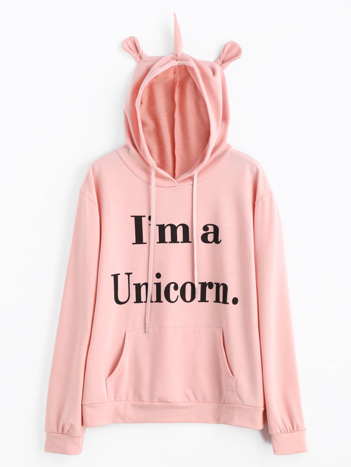 

Drawstring Unicorn Letter Graphic Hoodie, Light pink