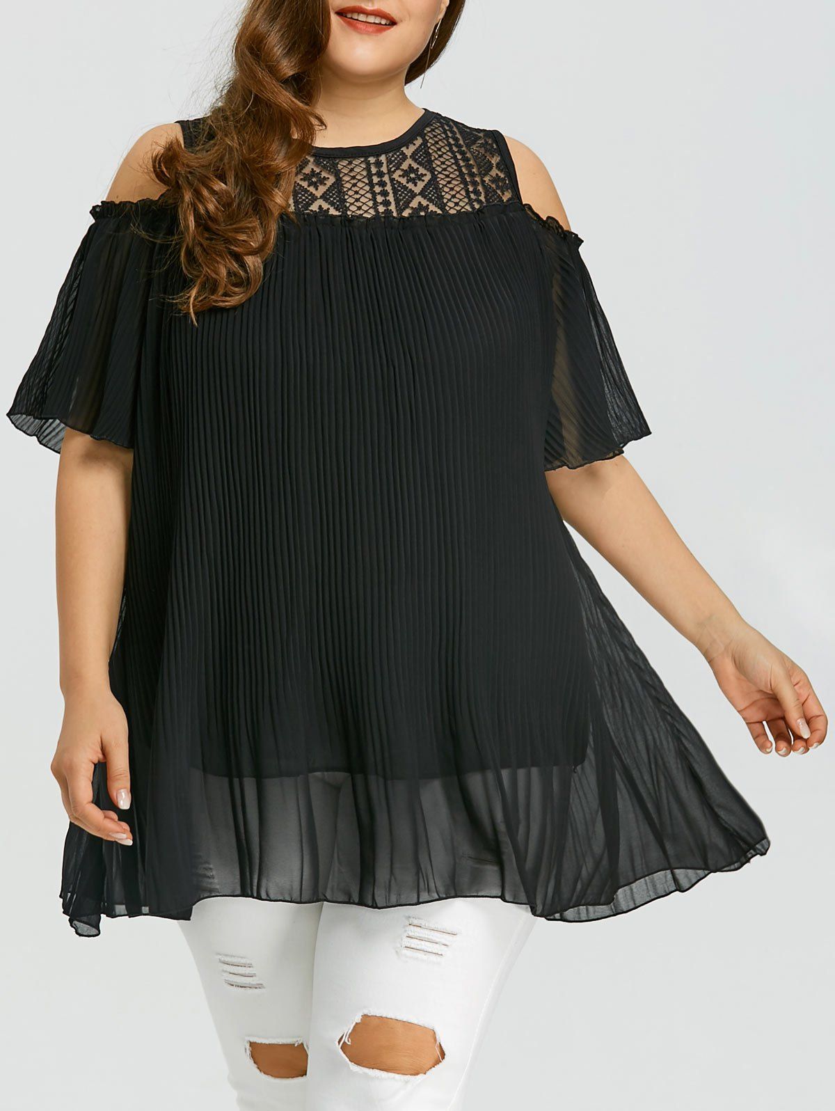 

Plus Size Crinkle ChiffonTunic Top, Black