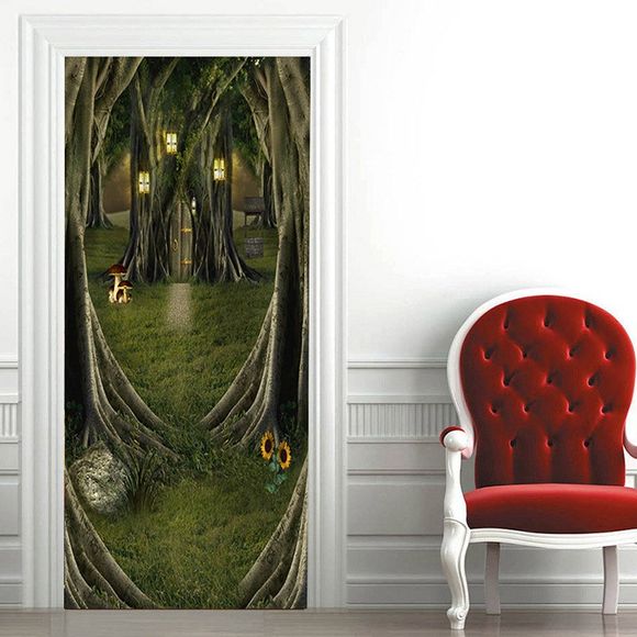 Autocollants d'art de porte de conte de fées Tree House - Vert 