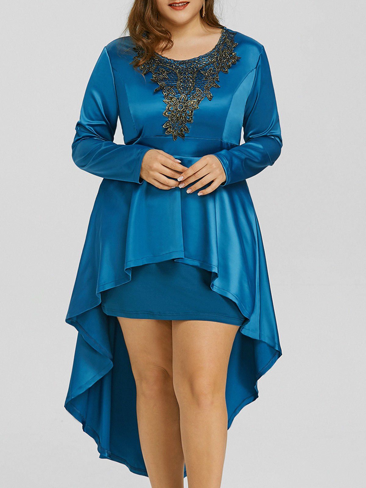 

Plus Size Lace High Low Formal Dress, Lake blue