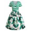 Robe Pin-Up Vintage à Imprimé Tropical Rayé - Vert 2XL