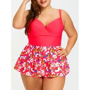 [41% OFF] 2023 Push Up Floral Skirted Plus Size Tankini In FLORAL ...