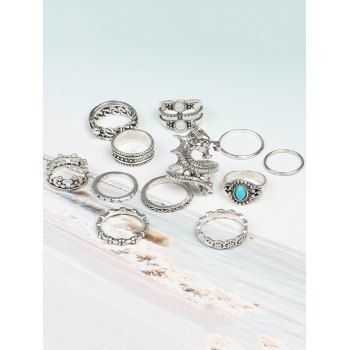 Faux Gem Dragon Flower Rings Set