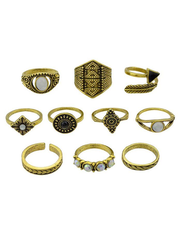 

Retro Metal Faux Gem Band Cuff Rings Set, Golden