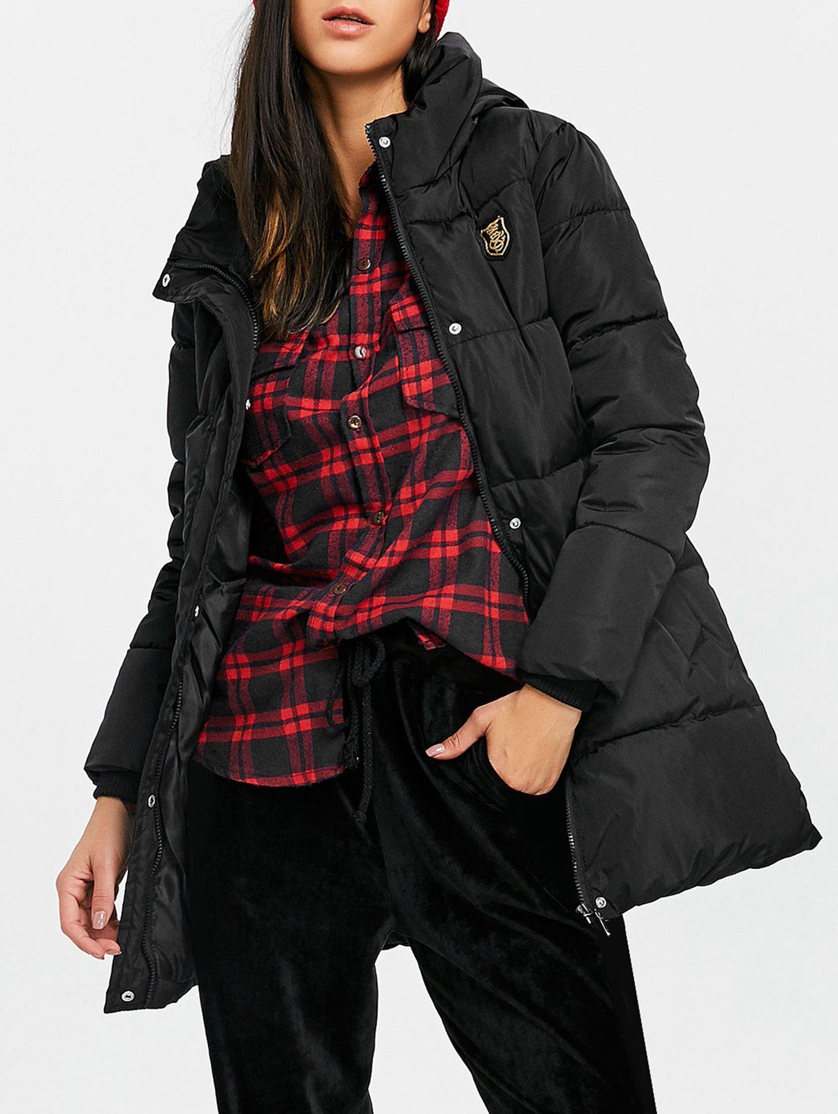 

Hooded Single Breasted Puffer Jacket, Black