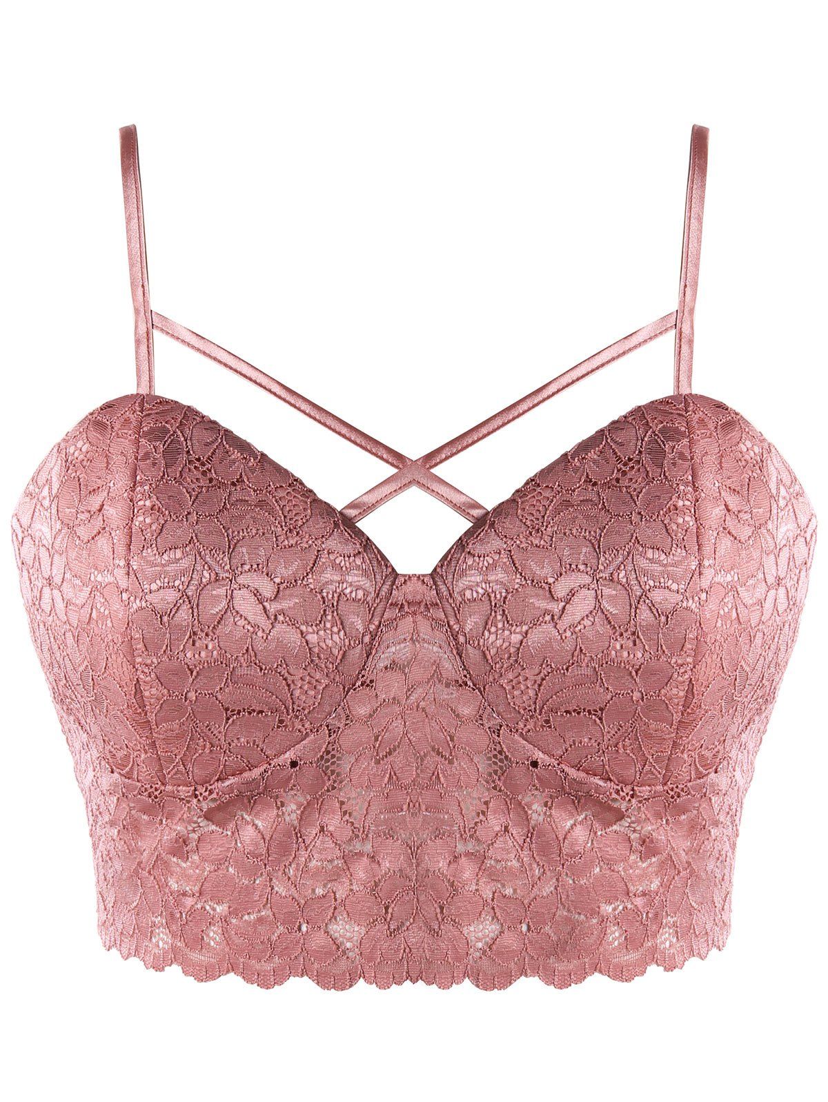 

Plus Size Front Cross Lace Camisole, Pink