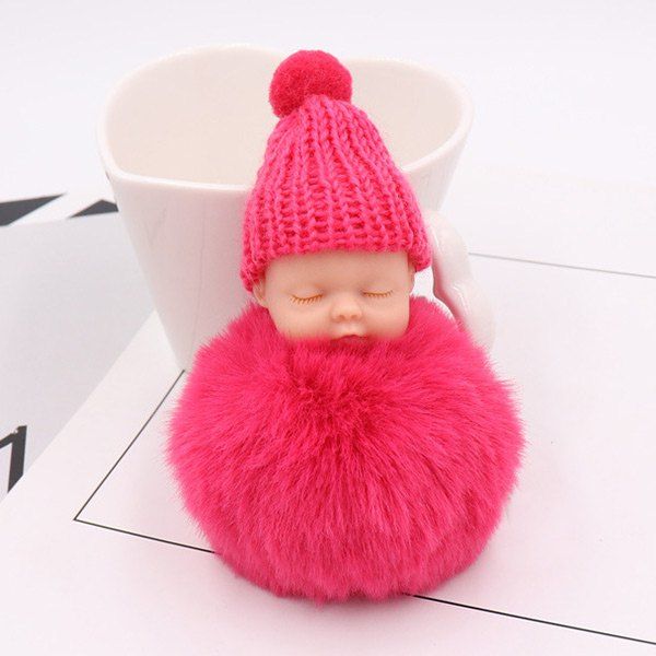 

Sleep Baby Fluffy Cute Keychain, Rose red