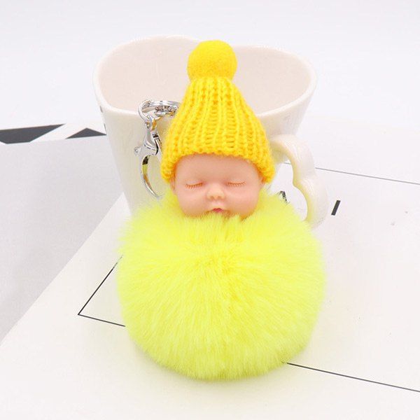 

Sleep Baby Fluffy Cute Keychain, Yellow