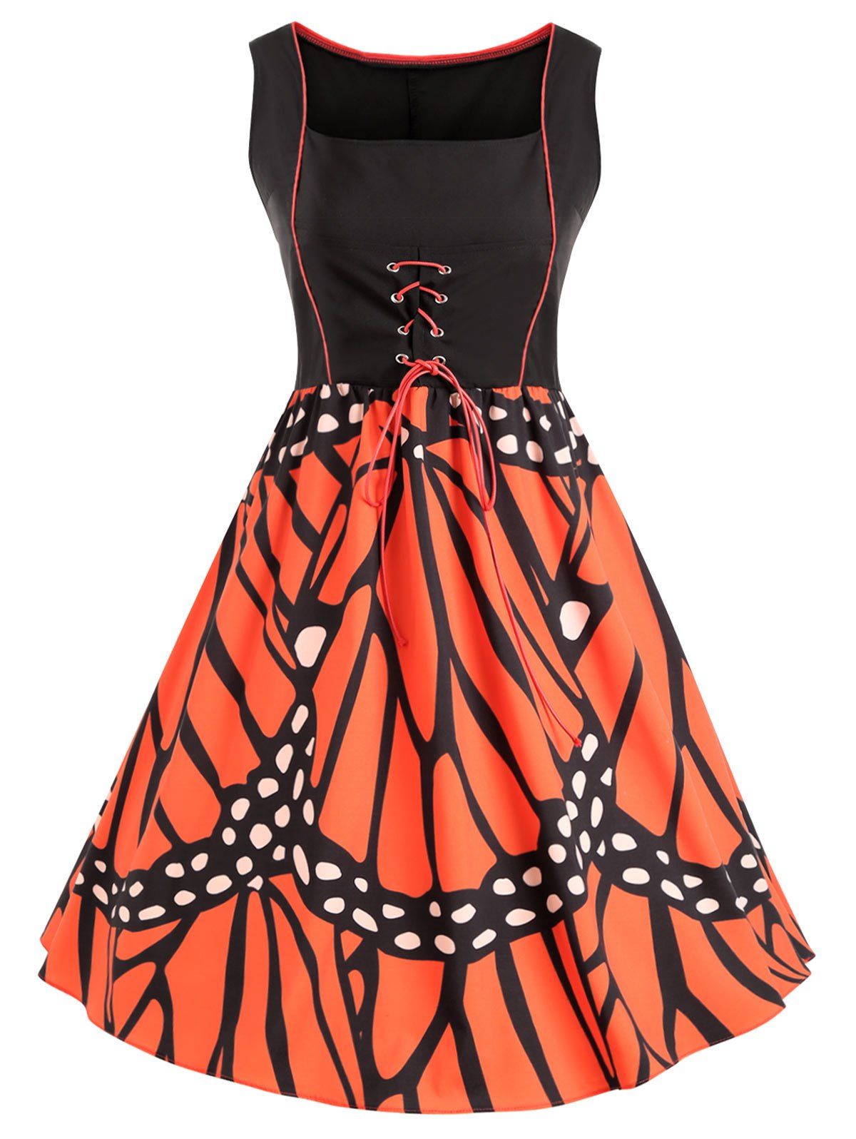 

Plus Size Butterfly Pattern Lace-up Party Dress, Jacinth