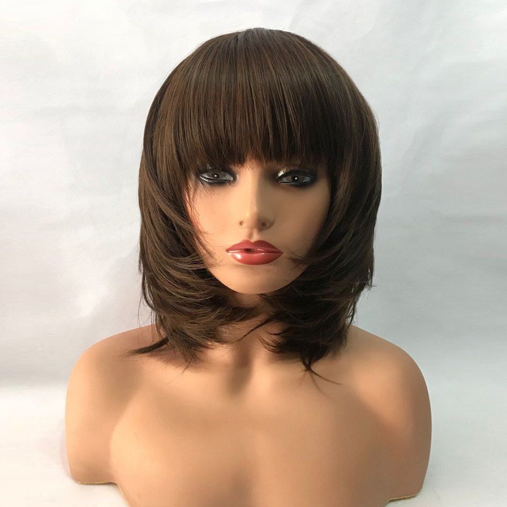 

Medium Neat Bang Tail Adduction Layered Straight Synthetic Wig, Flaxen