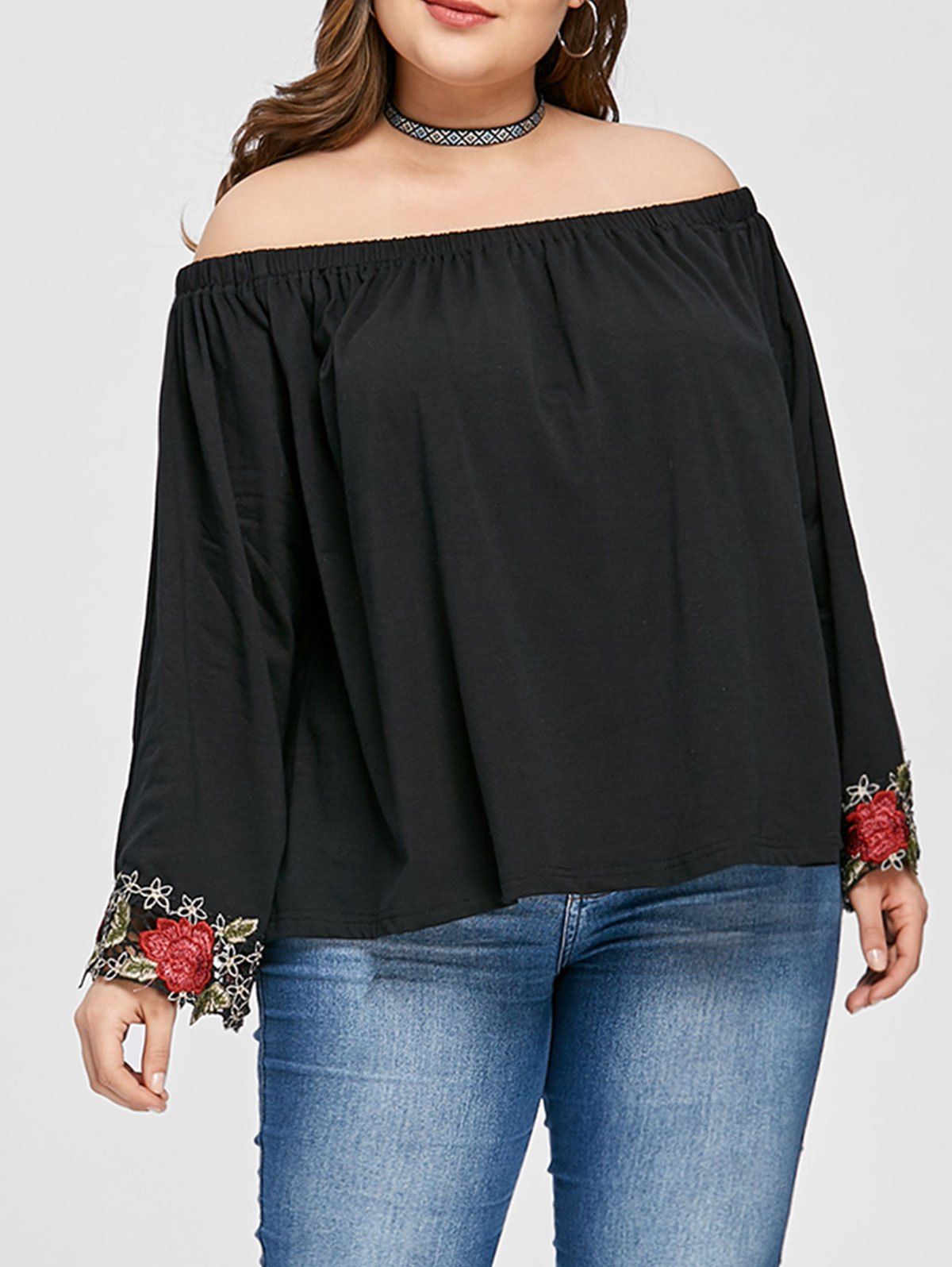 

Plus Size Long Sleeve Off The Shoulder Top, Black