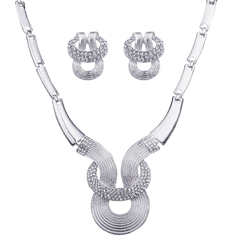 

Alloy Rhinestone Decorated Necklace Earrings Set, Silver