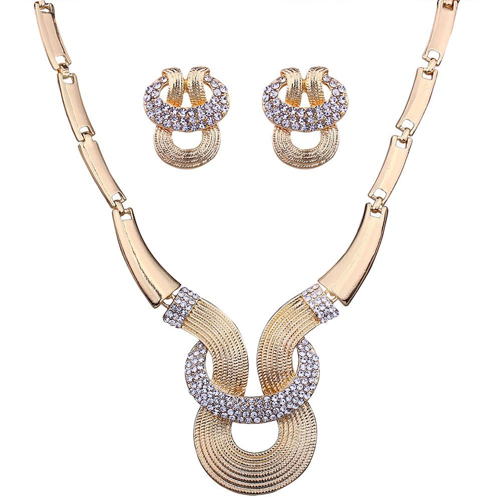 

Alloy Rhinestone Decorated Necklace Earrings Set, Golden