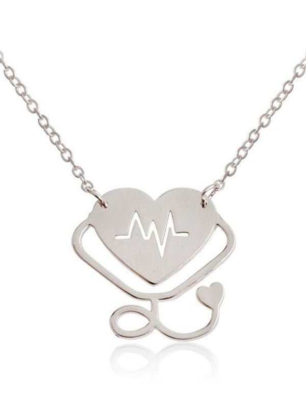 

Valentine's Day Heart Rate Chart Design Metal Pendant Necklace, Silver