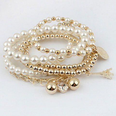 Ensemble de bracelets perlés à breloque fausse perle - d'or 