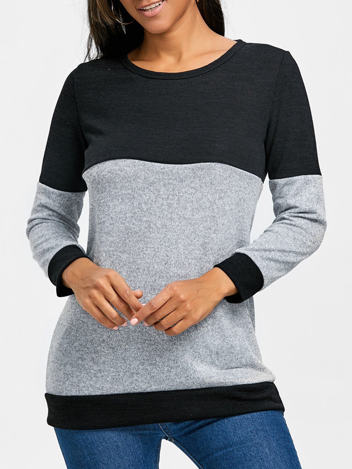 

Contrast Color Long Sleeve Knit Top, Black
