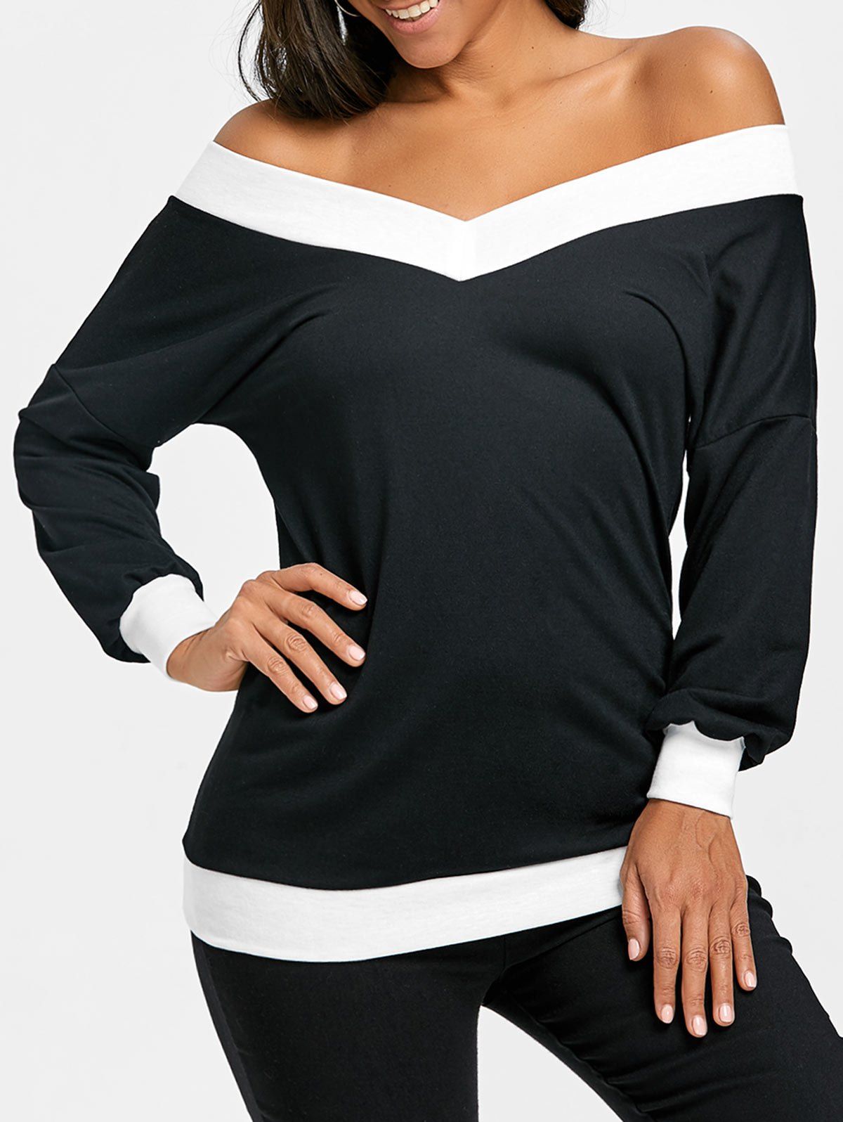 

Off The Shoulder Contrast Color Top, Black