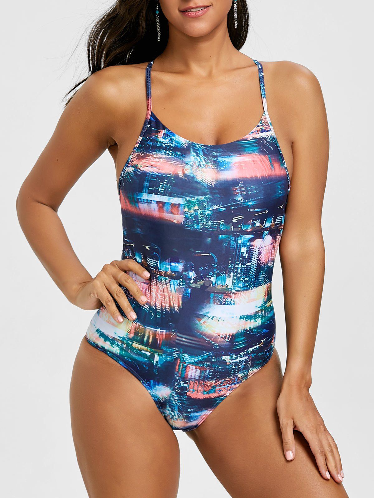 

Printed Backless Criss Cross Swimsuit, Floral