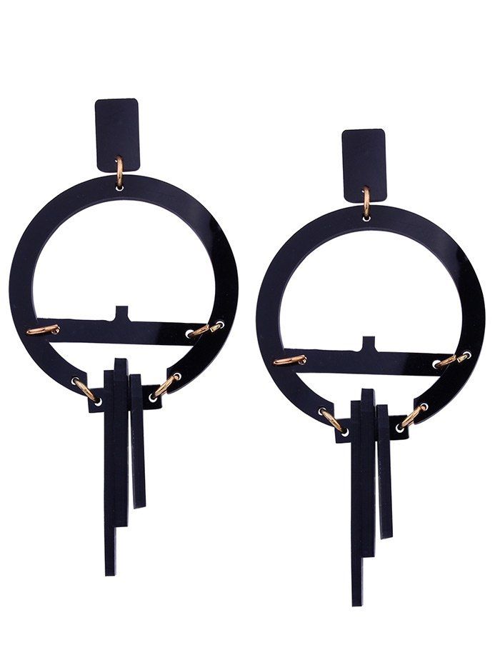 

Resin Round Geometric Earrings, Black