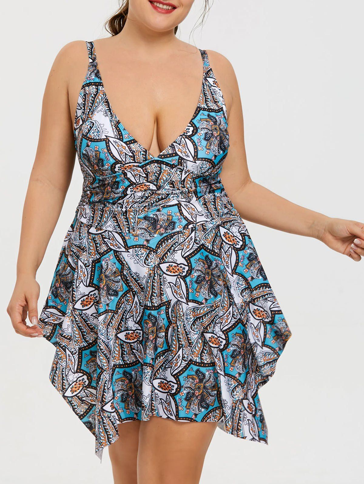 

Print Plus Size Push Up Handkerchief Swim Dress, Floral