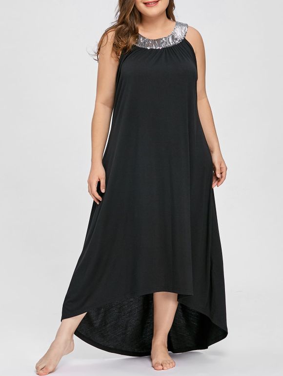 Sequins Collar Plus Size Sleeveless Maxi Dress - BLACK 5XL