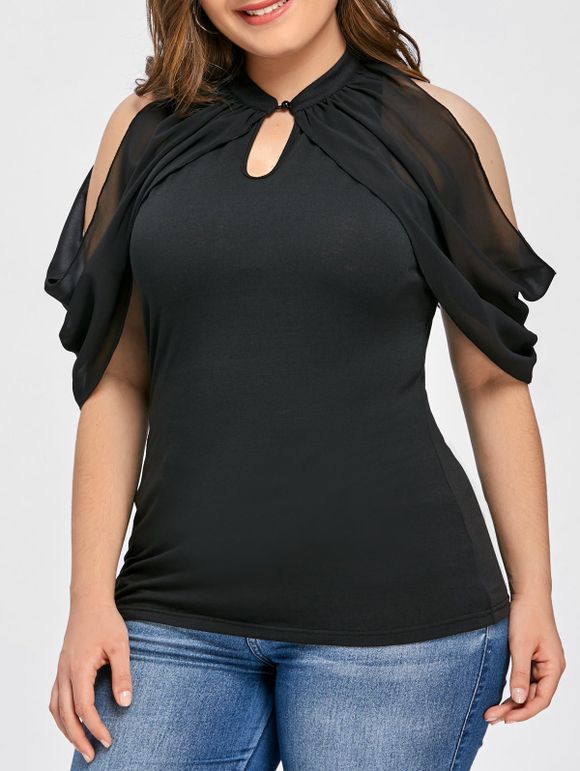 T-shirt à épaules Dénudées Grande Taille - Noir 4XL