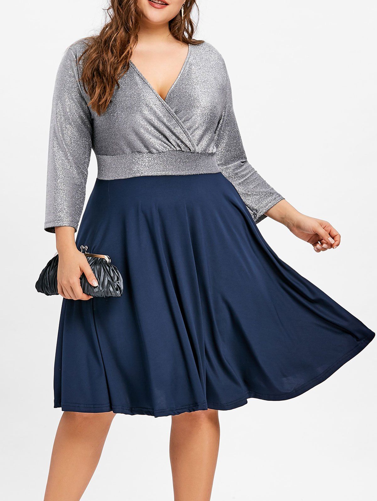 

Plus Size Surplice Lurex Dress, Blue