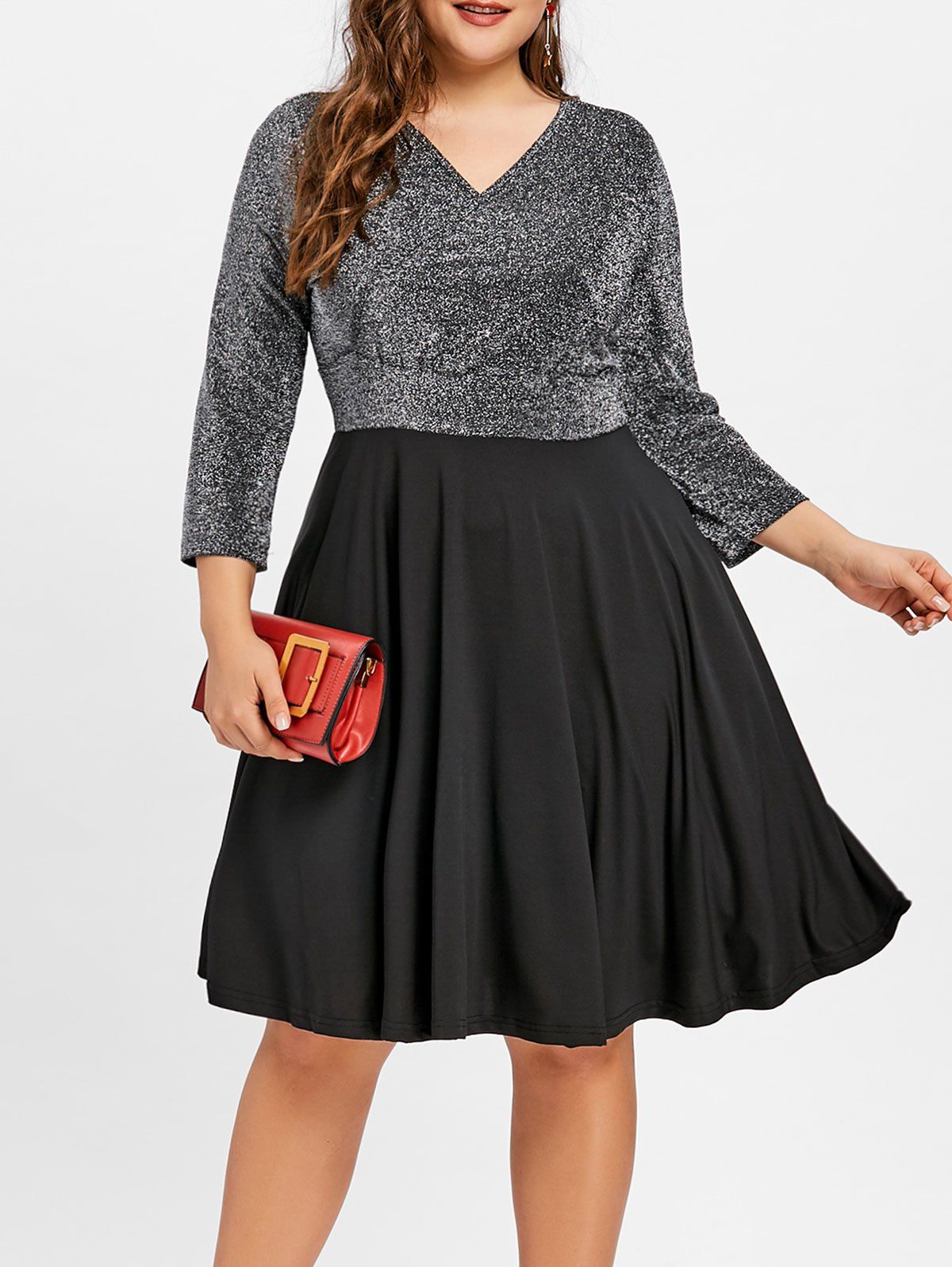 

Plus Size Surplice Sparkly Dress, Black