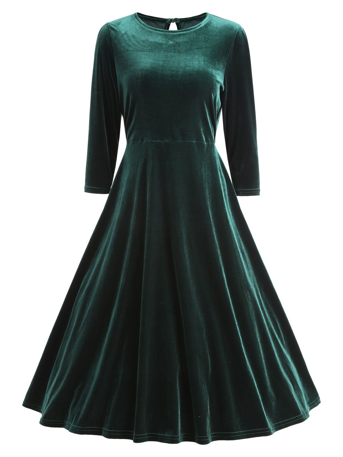 [17% OFF] 2021 Velvet Flare Midi Dress In GREEN | DressLily