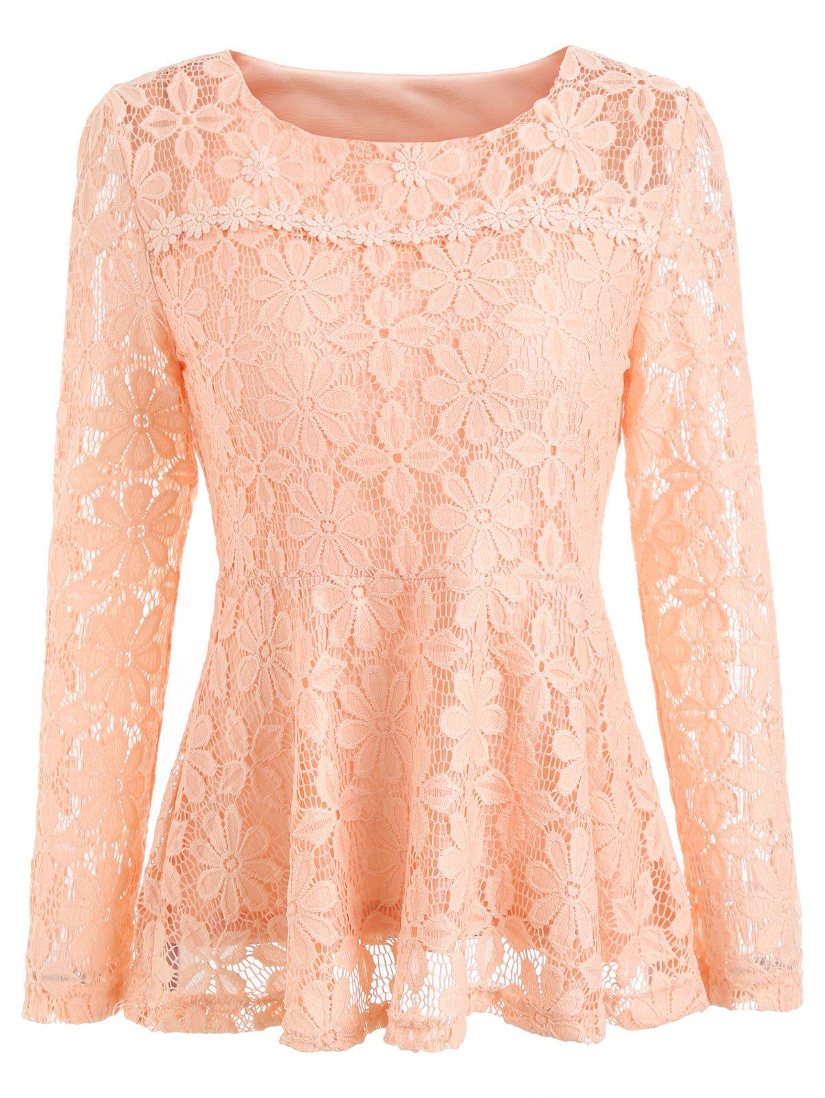 

Lace Flounce Peplum Blouse, Pink