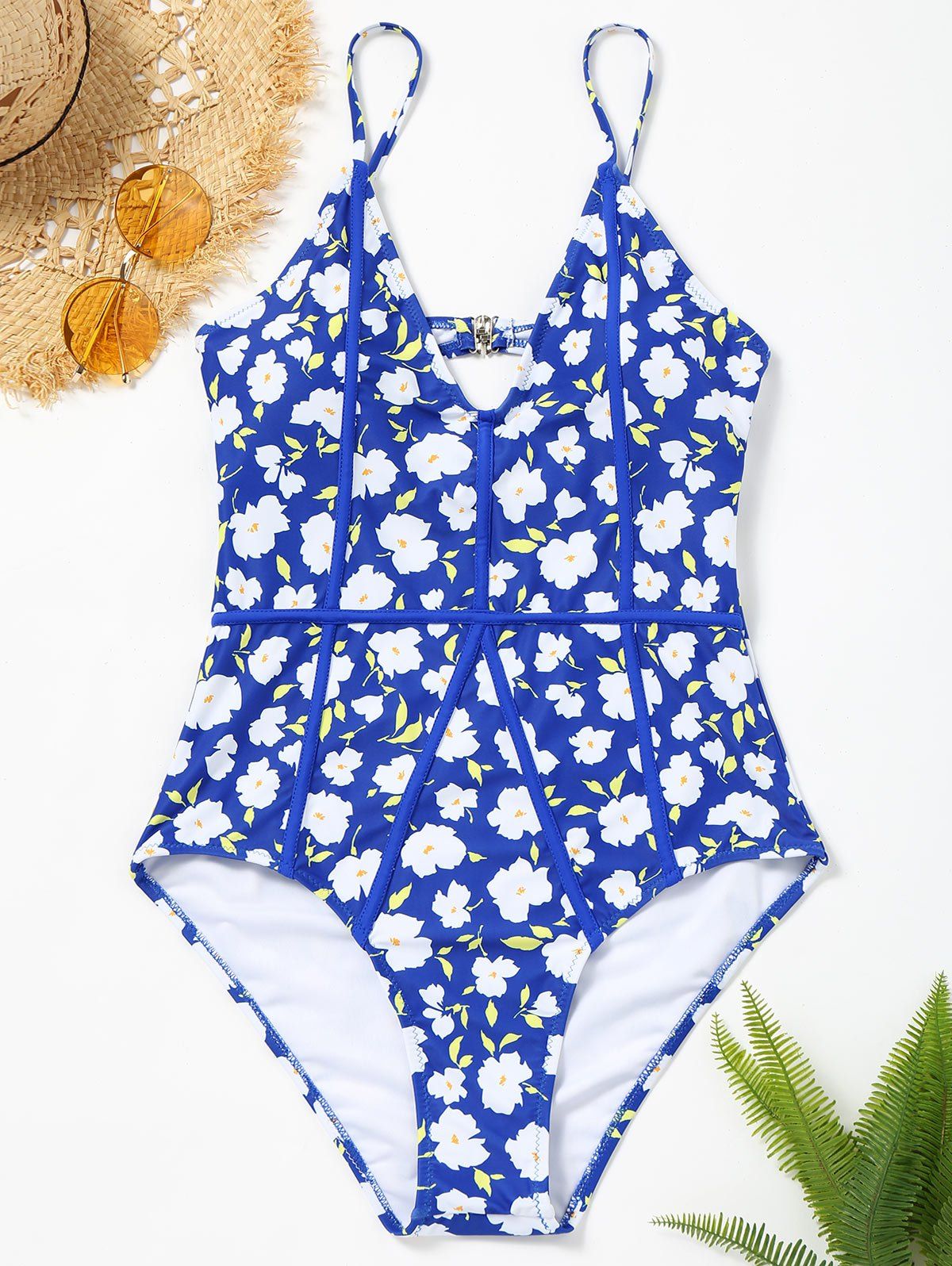 

Floral Print Low Back One Piece Swimsuit, Colormix