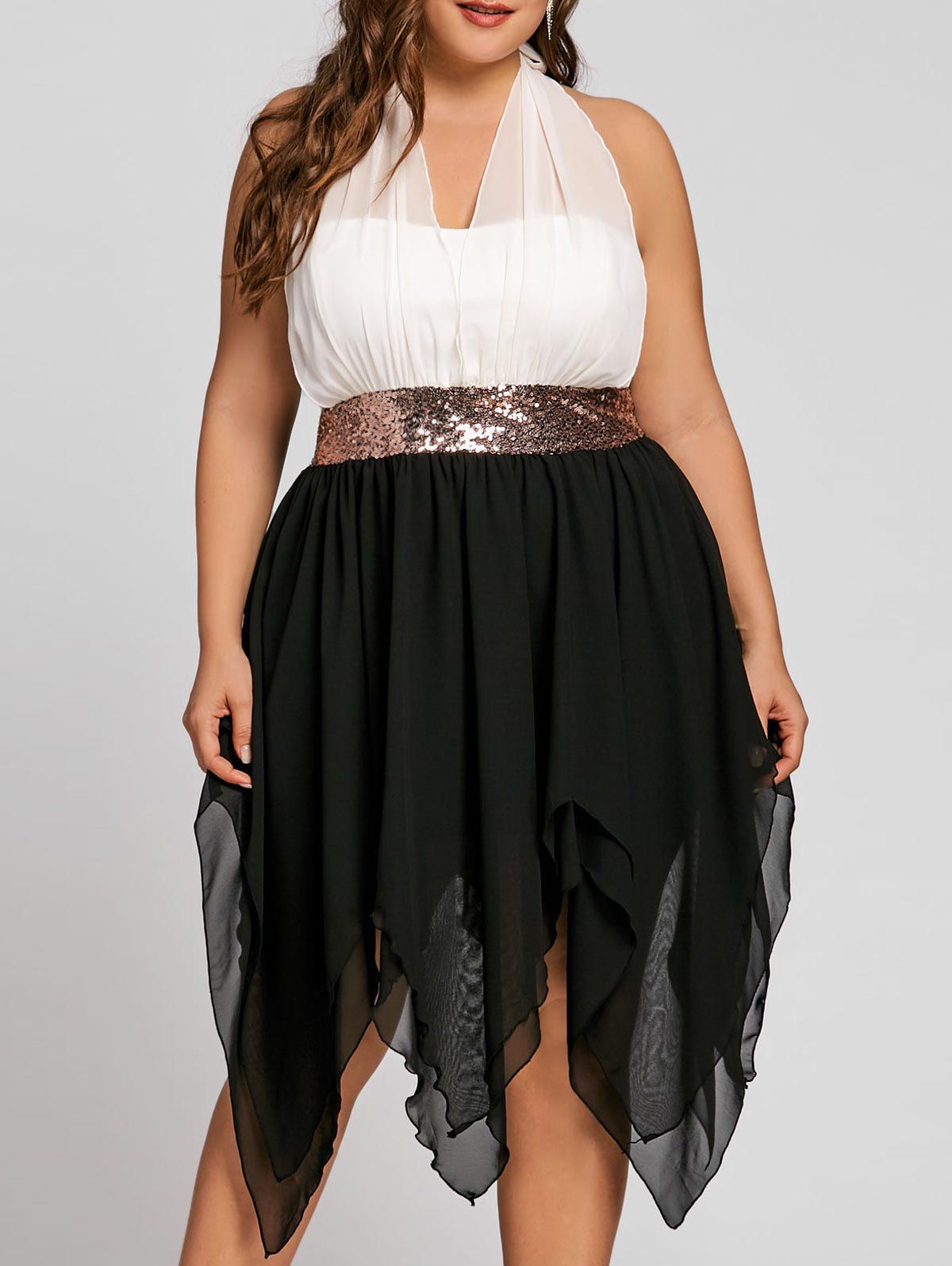 

Sequins Empire Waisted Plus Size Handkerchief Dress, Black