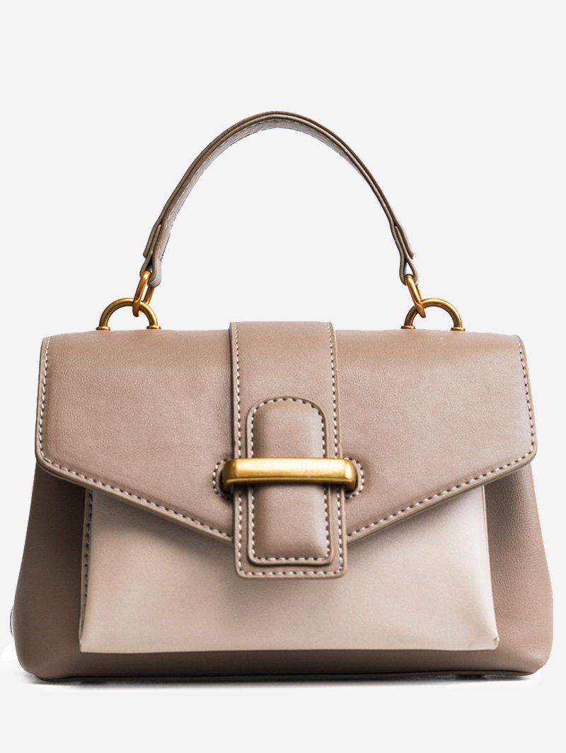 

Color Block Buckled PU Leather Handbag, Khaki