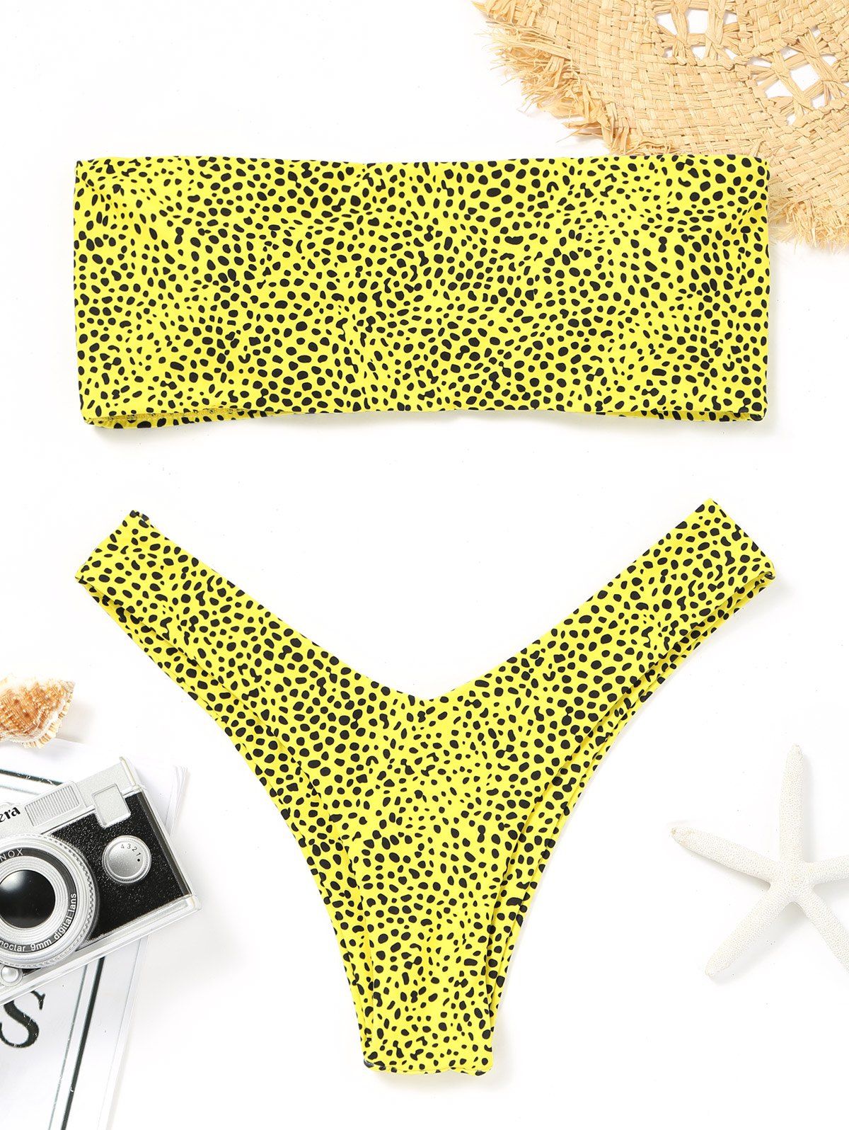 

Leopard Print Thong Bandeau Bikini, Yellow