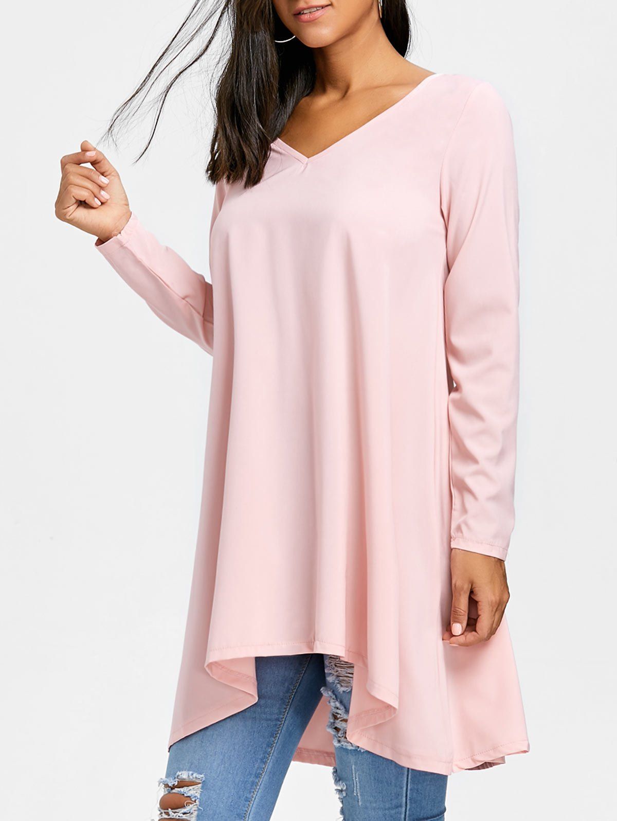 

High Low Batwing Sleeve T-shirt, Shallow pink